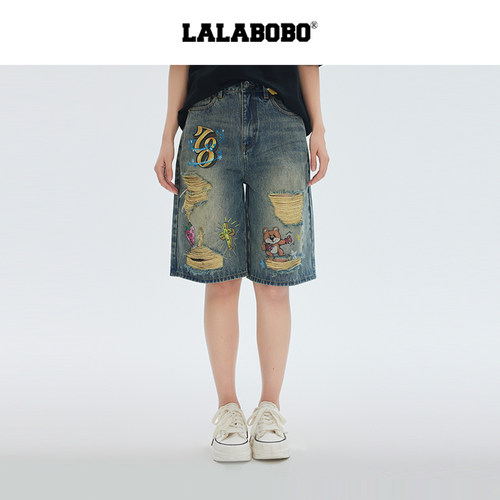 LALABOBO小熊破洞短裤
