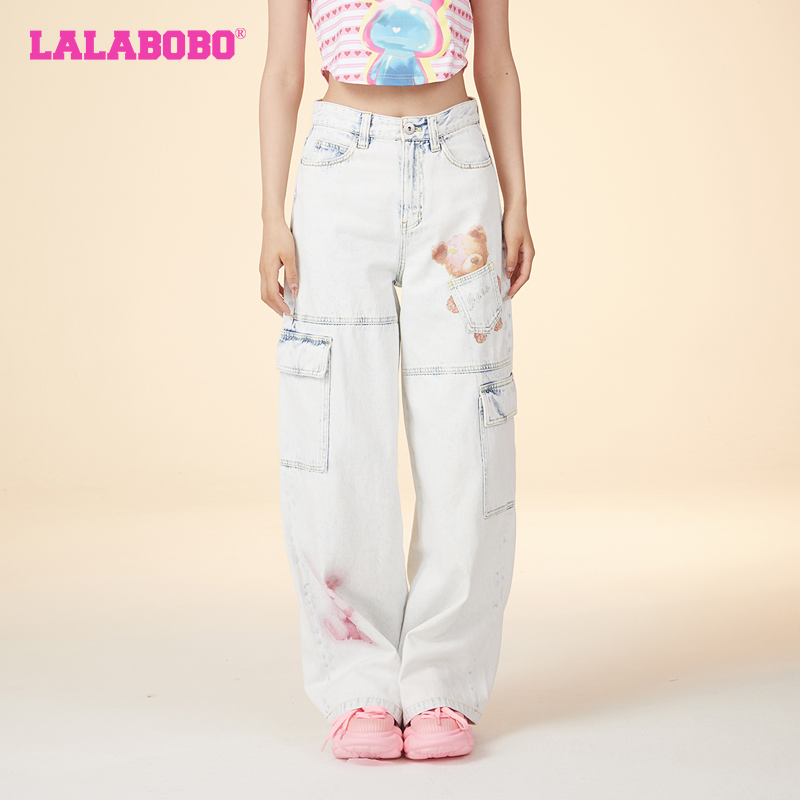LALABOBO卓沅牛仔长裤复古休闲