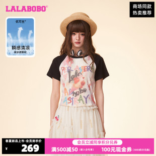 宽松休闲拼接短袖 WSDT31 T恤女 LALABOBO24夏季 新款 凉感 LBDB