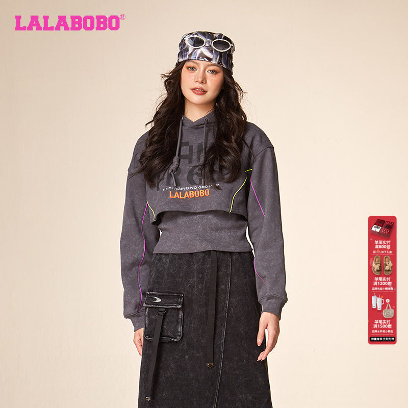LALABOBO秋季新品潮流百搭可爱洗水套头连帽短卫衣女|LBCD-WSTS33,女装/女士精品,卫衣/绒衫,淘宝优惠券,粉丝福利购,淘宝优惠卷
