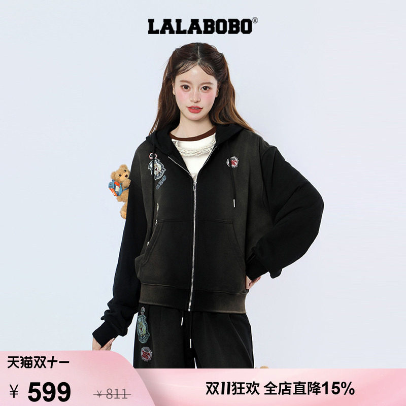 LALABOBO波点连帽针织套装-上装