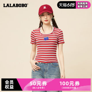 LALABOBO新春龙年红色美式时尚可爱减龄H型短袖T恤女|CBCB-WSDT31