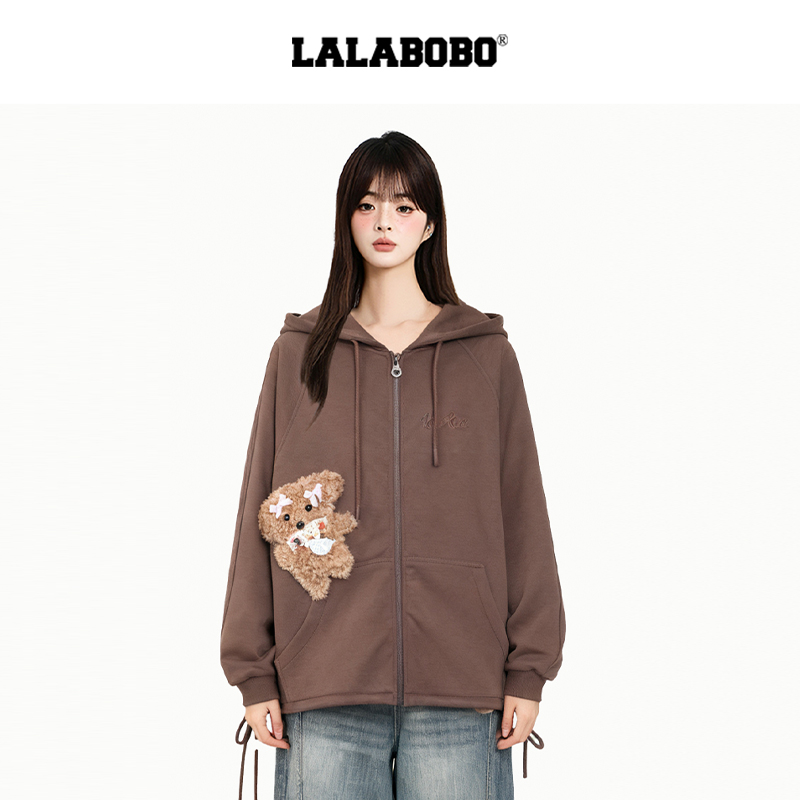 LALABOBO小熊开襟连帽卫衣