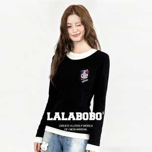 T恤26年春新原创高级感撞色外套 LALABOBO假两件长袖 商场同款