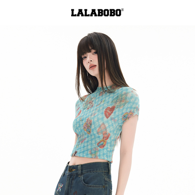 LALABOBO贴纸压褶T恤