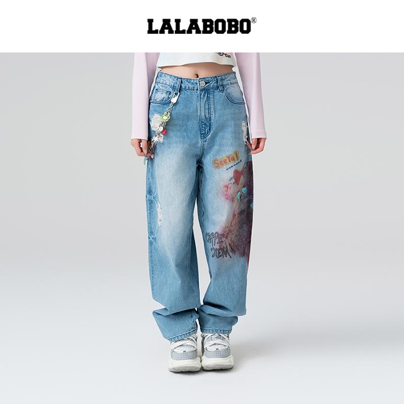 LALABOBO小熊图案男友裤