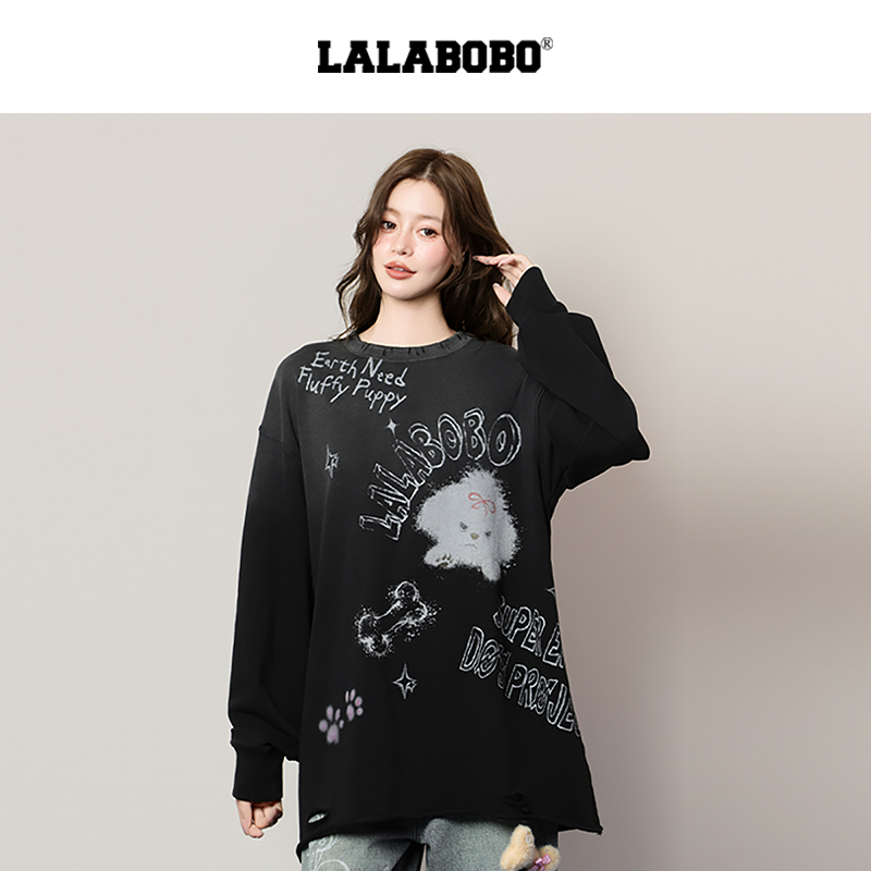 LALABOBO涂鸦小狗长袖T