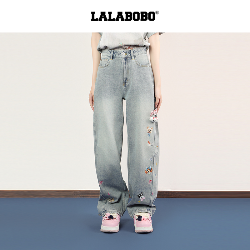 LALABOBO小狗家族贴纸弯刀裤