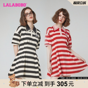 連衣裙女新款 LALABOBO秋季 翻領(lǐng)條紋氣質(zhì)甜酷爆款 商場同款 裙子
