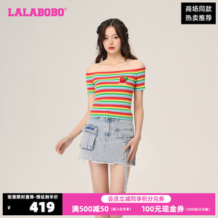 女 LALABOBO春季 潮流百搭可爱一字领套头针织线衫 LBCB 新品 WSTM12