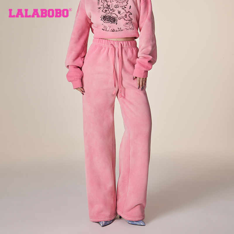 潮流甜美保暖高腰针织休闲裤