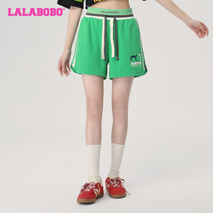 WXZD42 LBCB LALABOBO春夏新品 潮流百搭字母抽绳A型针织三分短裤
