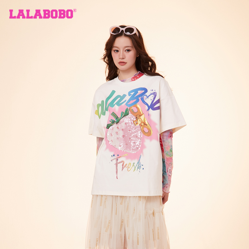 lalabobo短袖宽松纯棉T恤