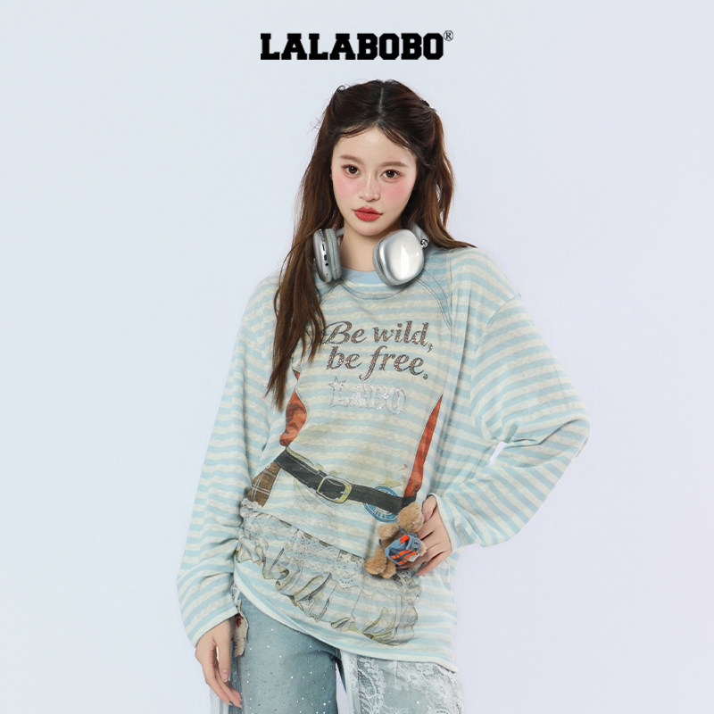 LALABOBO视错美式长袖T