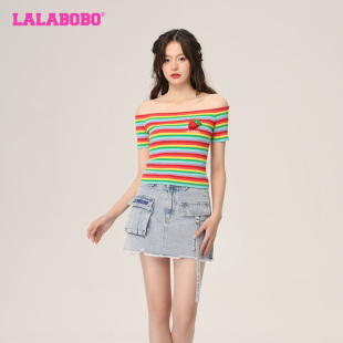 新品 LBCB 潮流百搭短袖 女 WSTM12 一字领套头针织线衫 LALABOBO夏季