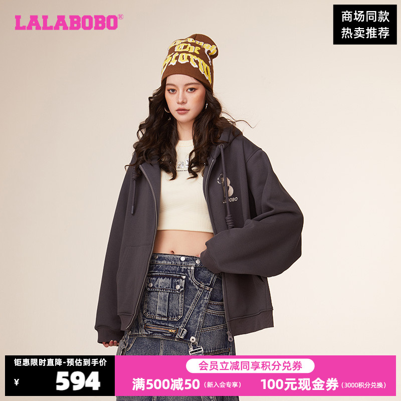 LALABOBO春夏潮流百搭可爱风图案开襟连帽卫衣外套女|LBCC-WSTS32