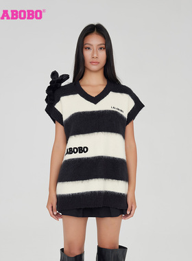 汤梦佳同款LALABOBO秋季新可爱瘫瘫兔条纹毛织背心女|LBCC-WSTM16