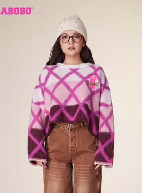 新国潮LALABOBO秋季新品潮流短款菱格毛衣套头毛织女|LBCD-WSTM46