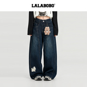 子 26年潮原创宽松松弛感裤 穆祉丞同款 玩偶小狗LALABOBO弯刀牛仔裤