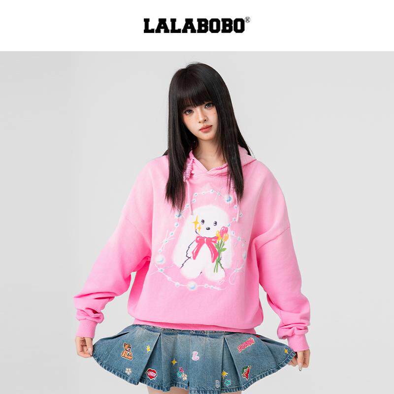 【商场同款】LALABOBO26年夏季卫衣女原创新款潮渐变印花连帽上衣
