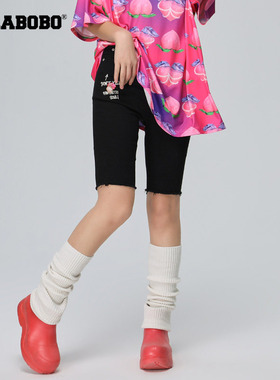 LALABOBO秋季新品元宇宙水果图案骑行牛仔五分短裤女|LBCA-WXZD16