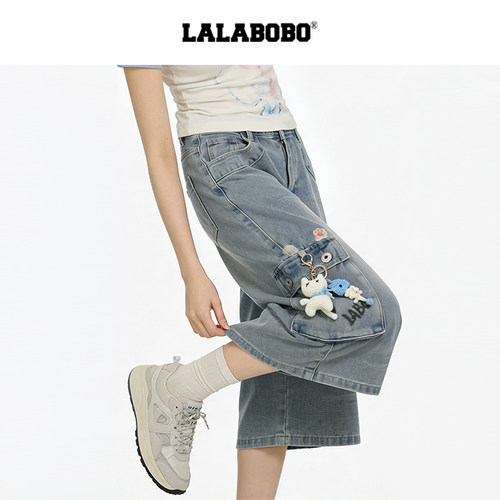 LALABOBO王男猫咪牛仔中裤