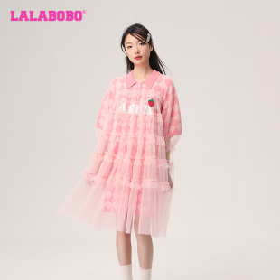 LBCB 连衣身裙 WLZY45 新潮流百搭网纱针织短袖 多巴胺LALABOBO春季