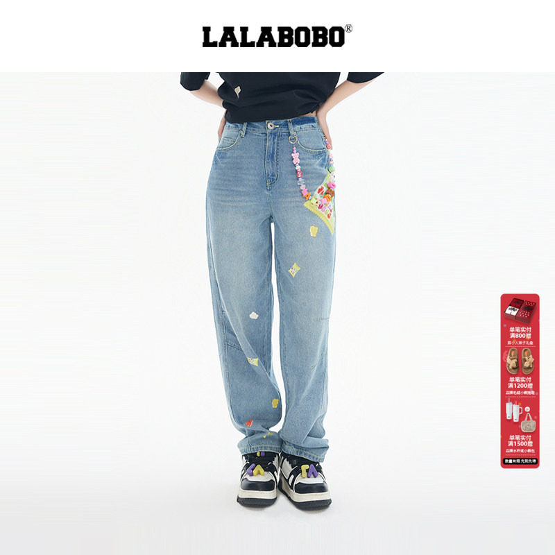 【商场同款】LALABOBO25年牛仔裤夏新款女原创潮牌高街直筒裤子,女装/女士精品,牛仔裤,淘宝优惠券,粉丝福利购,淘宝优惠卷