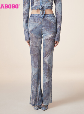 复古运动风LALABOBO24春季新款中腰网纱针织休闲裤女|LBDA-WSDT15