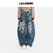 26春夏新原创慵懒风涂鸦高街裤 LALABOBO弯刀牛仔裤 子 玩偶系列
