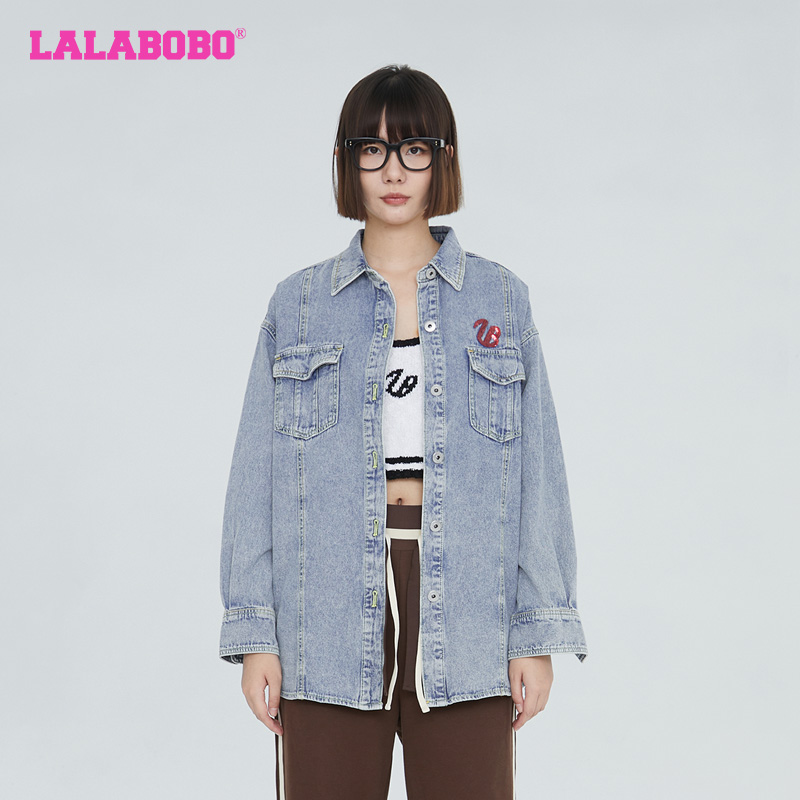 潮流翻领字母牛仔夹克外套上衣