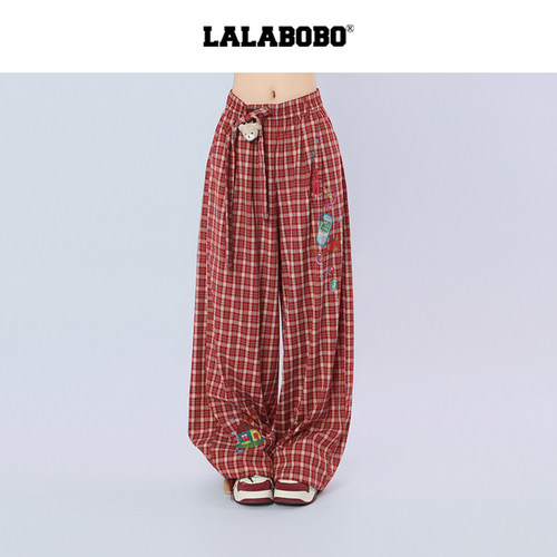 LALABOBO拼豆格子梭织裤