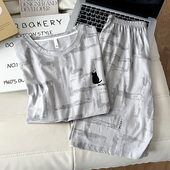 睡衣夏季 全棉家居服套装 纯棉短袖 薄款 男士 卡通青少年男款 短裤 大码