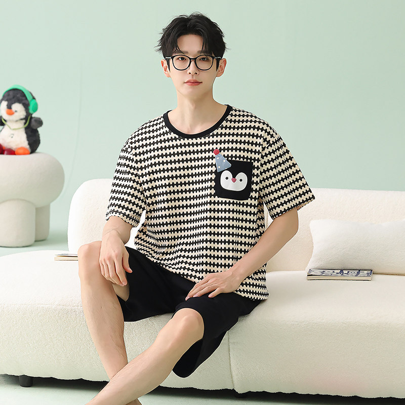 纯棉睡衣男款2026新款夏季薄款高级感卡通青少年大码家居服套装春