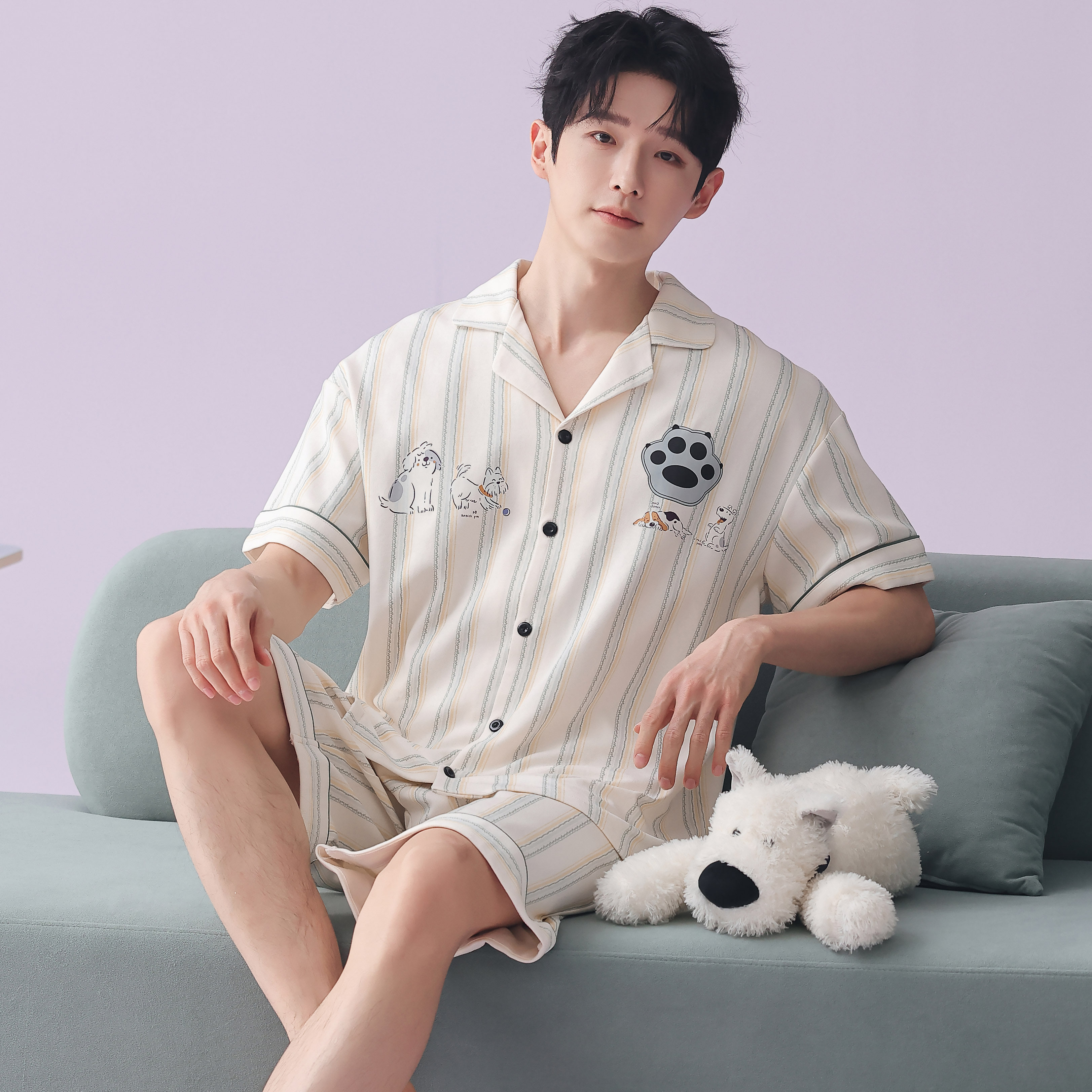 纯棉睡衣男款2026新款夏季薄款卡通青少年短袖短裤男士家居服套装