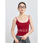 TINGE贴己红色棉坑纹吊带背心女无袖 打底内搭外穿上衣2025新款