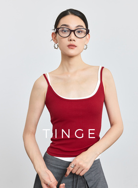TINGE贴己红色棉坑纹吊带背心女无袖打底内搭外穿上衣2026新款