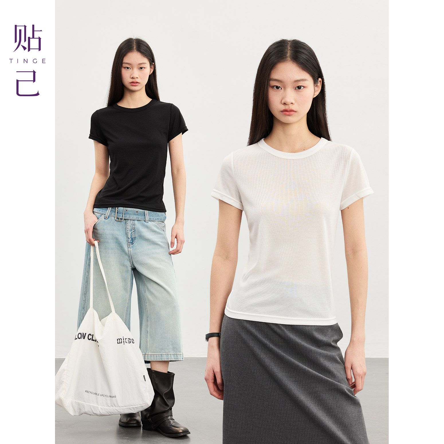 修身轻薄圆领短袖T恤女夏季显瘦图片