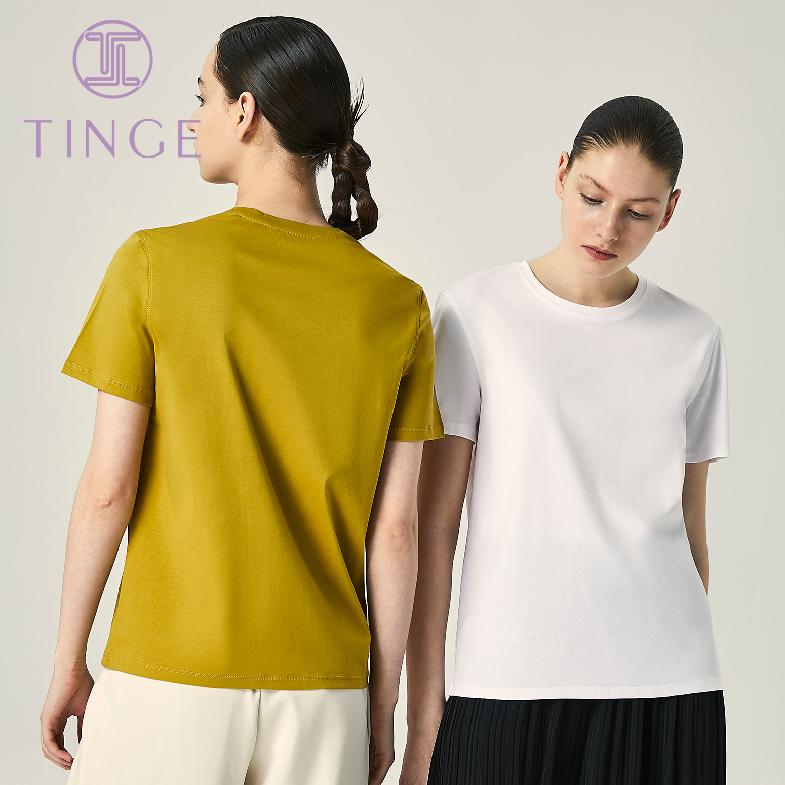 tinge丝光棉女式纯棉t恤ins潮V领
