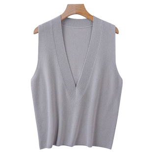 TINGE贴己深V纯羊毛针织衫秋冬保暖宽松无袖上衣内搭小马甲毛衣