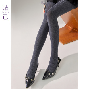 TINGE贴己竖条纹显瘦微透连裤袜秋冬保暖高弹微压腿精打底袜子