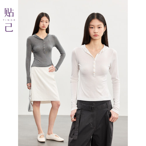 Henley亨利领连帽衫女春