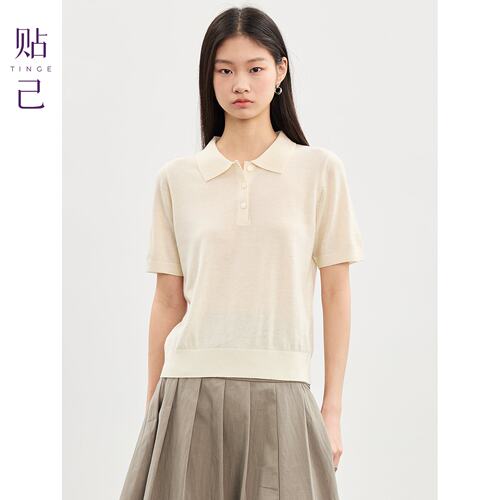 MIU系直角翻领精纺羊毛POLO短袖