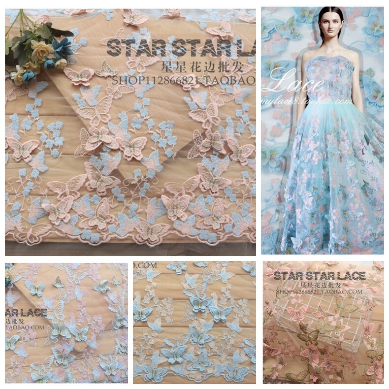 全新3D立体网纱蝴蝶花多色刺绣蕾丝面料 DIY服装连衣裙童装布料网|ruв категории Аксессуары, швейной ткань, ткань - от Buy2taobao.com для оказания профессиональной услуги покупки агента Taobao