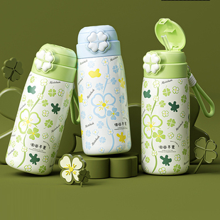 新款便携式316不锈钢保温杯带吸管高颜值水杯女弹跳盖水壶