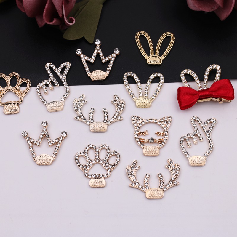保色满钻兔耳朵皇冠diy合金配件