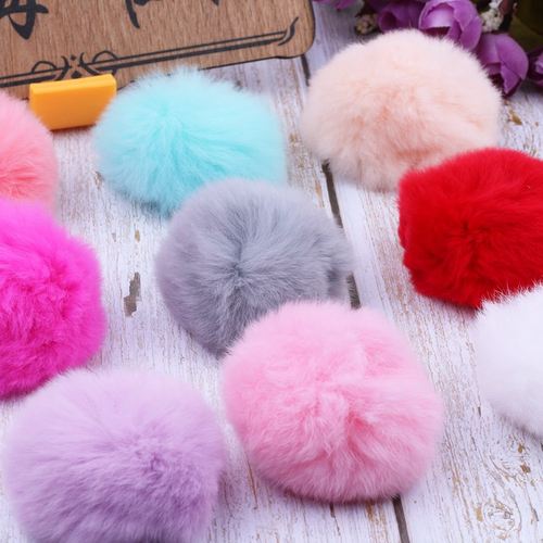 6cm獭兔真毛球手工diy发饰材料包配件毛绒手机挂件钥匙扣服装配饰
