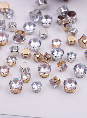 6mm8mm金色锆石钻单钻圆形手缝钻 diy头饰材料爪钻水钻饰品配件