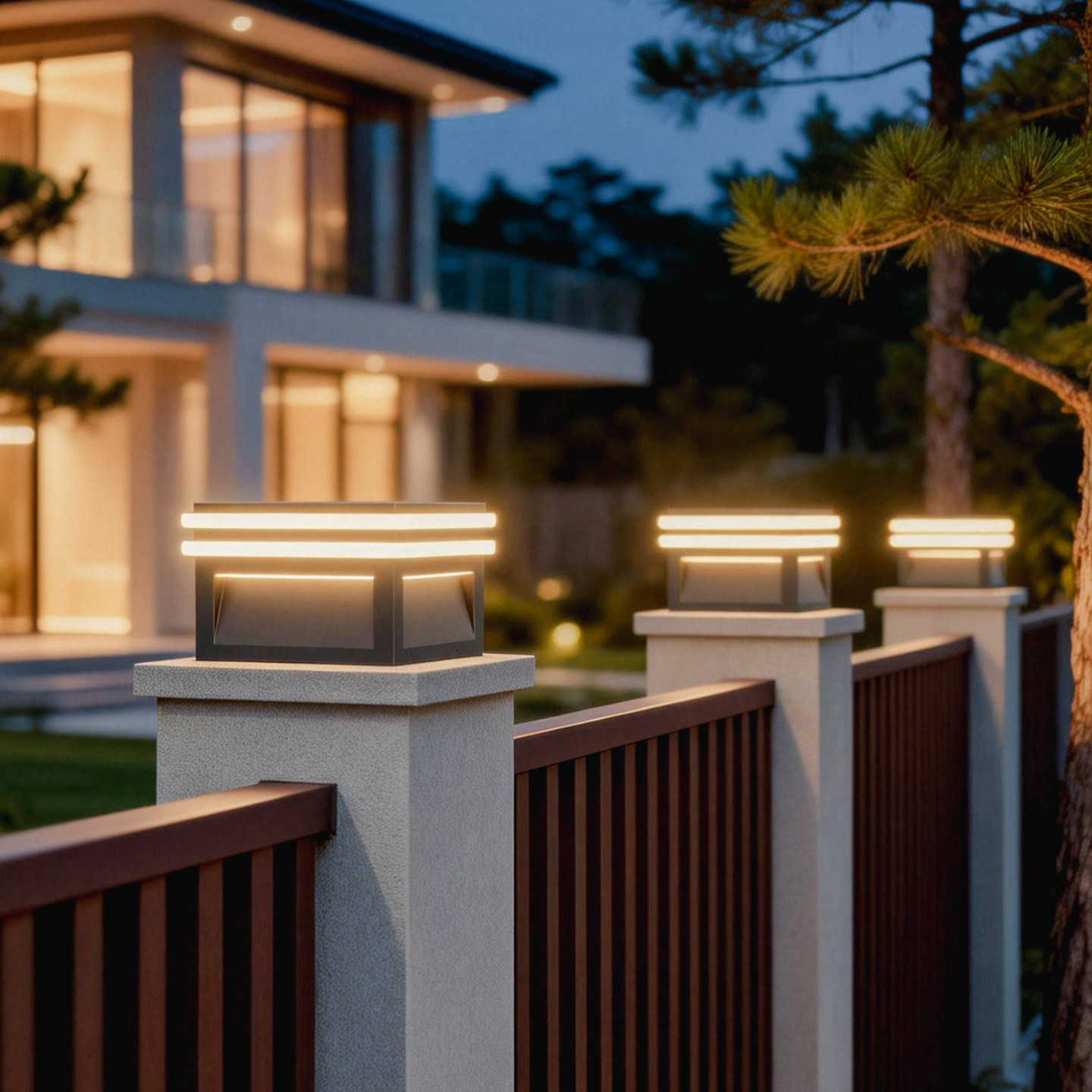 太阳能现代景观庭院灯饰户外防水IP65别墅商业区柱头灯立柱式安装