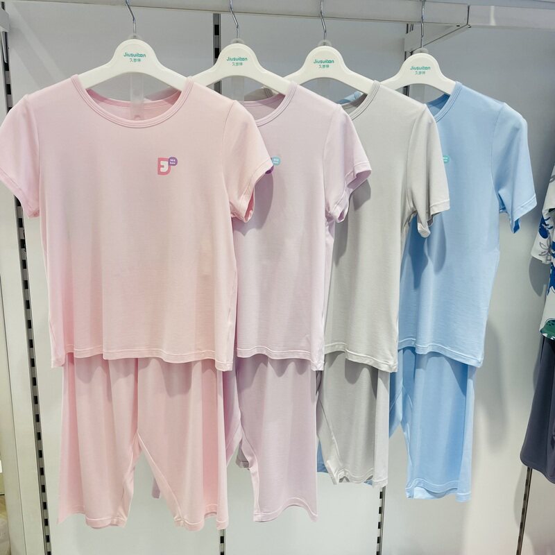 久岁伴国内专柜正品代购2025春夏款男女童纯色短袖七分裤休闲套装